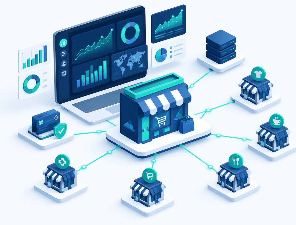 Analytics dashboard connected to a merchant network